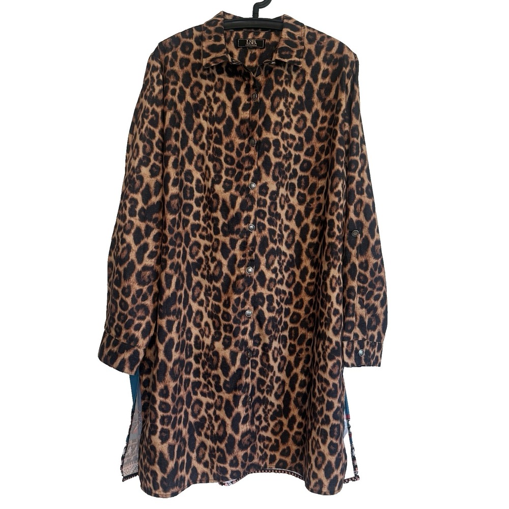L&B Lucky & Blessed Animal Print Dress XL Button Long Sleeve Boho Festival